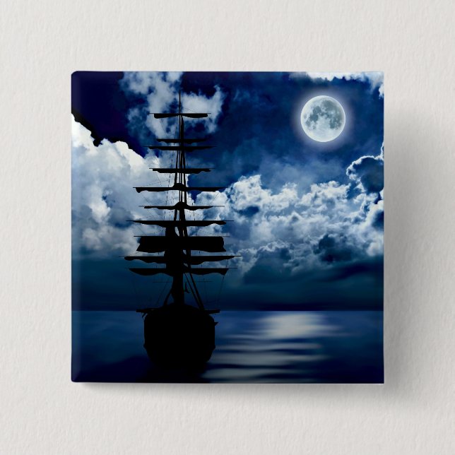 Schiff mit Vollmond Button (Vorderseite)