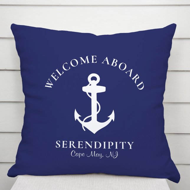 Schiff Nautical Anchor Navy Blue Willkommen an Bor Kissen (Von Creator hochgeladen)