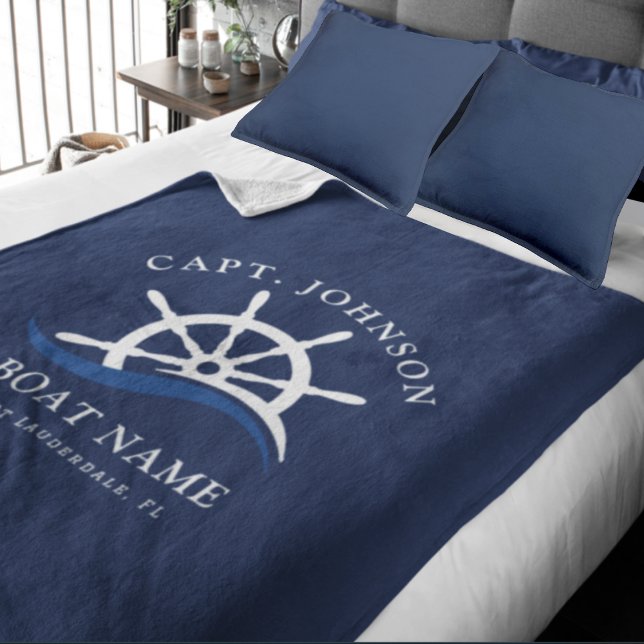 Schiff Nautical Blue Wave Navy Schiff Helm Boat Fleecedecke (Nautical Blue Wave Navy Captain Ship Helm Boat Fleece Blanket)