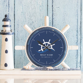 Schiff Nautical Blue Wave Navy Schiff Helm Boat Runde Wanduhr