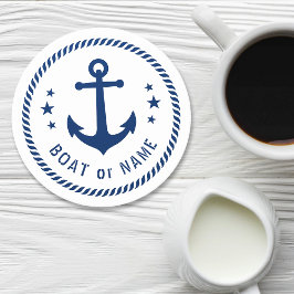 Schiff oder Name Vintage Ankerstars Rope Blue Whit Runder Pappuntersetzer
