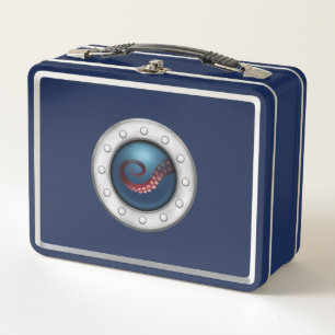 Schiff Porthole Octopus Sea Monster Seemann Marine Metall Brotdose