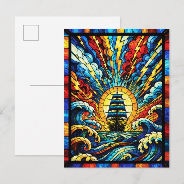 Schiff segelt durch einen Sturm Postkarte (Vorne/Hinten)