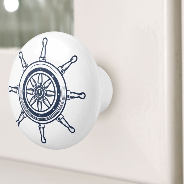 Schiff Ship Wheel an der Küste von Blue Beach Hous Keramikknauf (Nautical Coastal Blue Beach House Boat Ship Wheel Ceramic Knob)