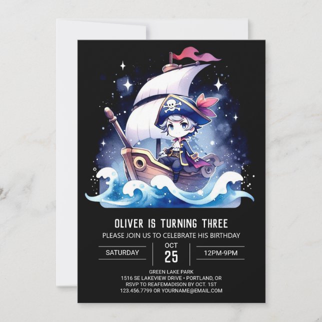 Schiff Simple Pirate Birthday Einladung (Vorderseite)