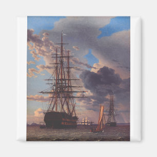 Schiff und eine Fregatte auf Reede liegend Magnet