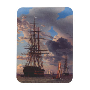 Schiff und eine Fregatte auf Reede liegend Magnet