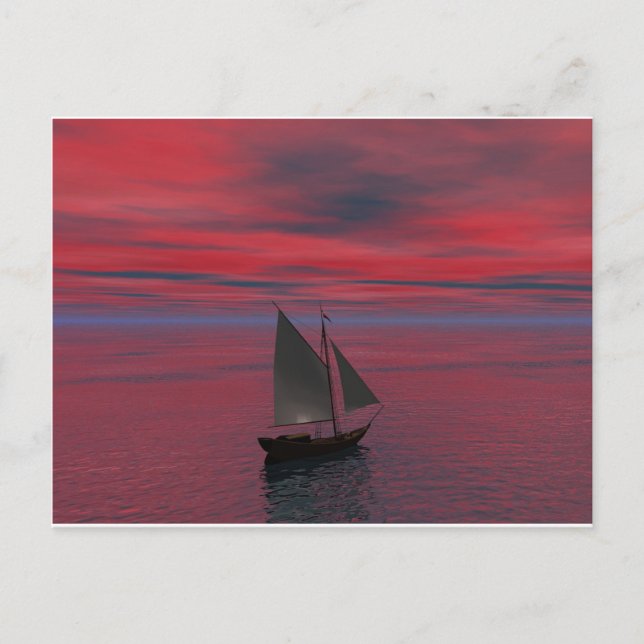 Schiff und Sonnenuntergang Postkarte (Vorderseite)
