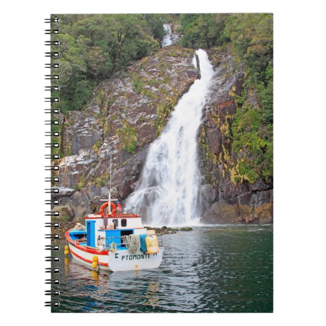 Schiff und Wasserfall, Chile Notizblock (Vorderseite)