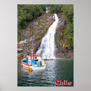 Schiff und Wasserfall, Chile Poster