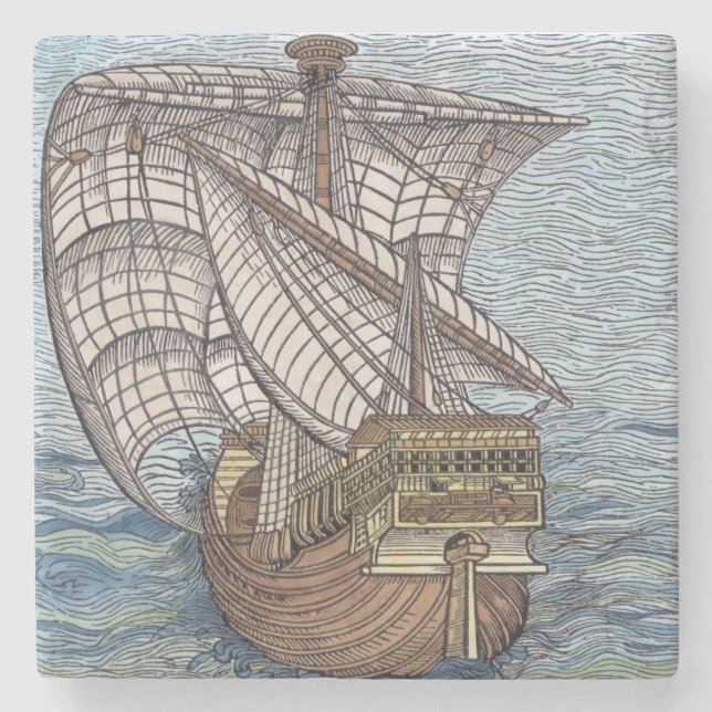 Schiff von Columbus'Time Steinuntersetzer (Vorderseite)