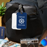 Schiff Wheel Helm & Your Name Rank Navy Blue Gepäckanhänger<br><div class="desc">Schiff Wheel Helm & Your Name oder Boat Name mit Custom Captain Rank auf einem Personalisierten Blue Luggage Tag.</div>