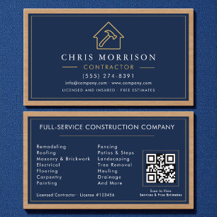 Schiffbau Navy Blau Gold Holz QR Code Visitenkarte