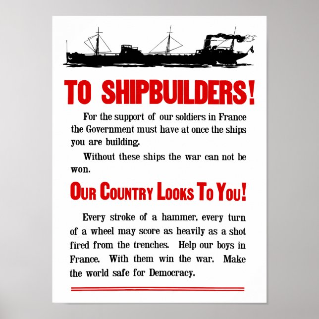 Schiffbauer - unser Land sieht dir zu — WW1 Poster (Vorne)