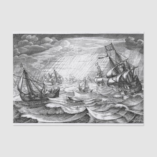Schiffe auf See Zeichnend 20 x 30 Decoupage Seidenpapier (Vorderseite)