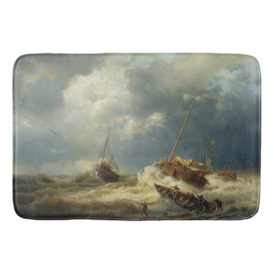 Schiffe in einem Sturm an der niederländischen Küs Badematte
