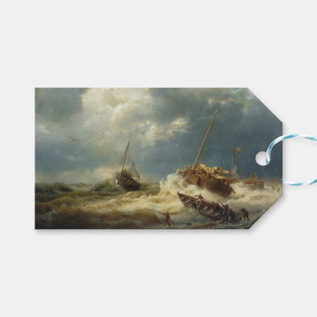 Schiffe in einem Sturm an der niederländischen Küs Geschenkanhänger (Vorderseite (Horizontal))