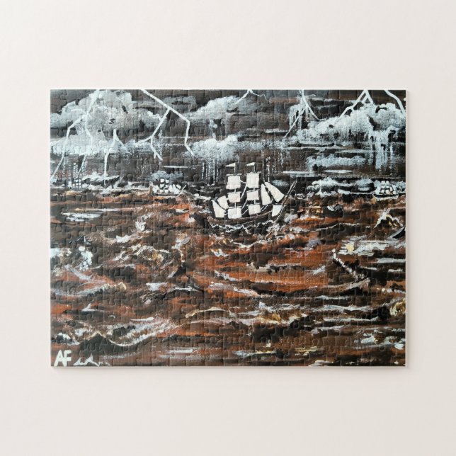 Schiffe in einem Sturm Gemälde von Alfred Fox (Horizontal)