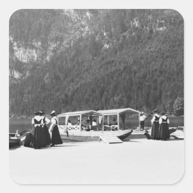 Schiffe in Konigssee, c.1910 Quadratischer Aufkleber (Vorderseite)