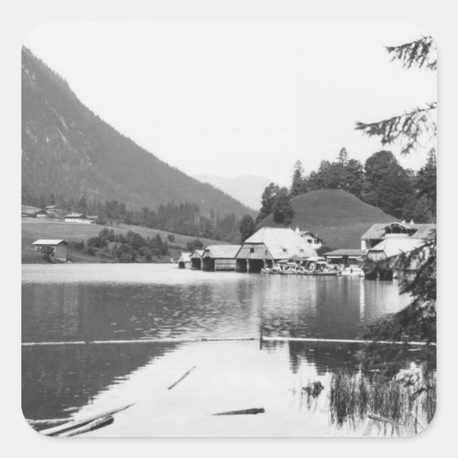 Schiffe in Konigssee, c.1910 Quadratischer Aufkleber (Vorderseite)