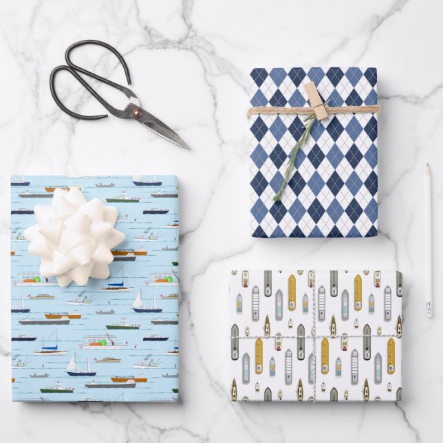 Schiffe Segelboote Auf der Raute w Geschenkpapier Set (Vorderseite)