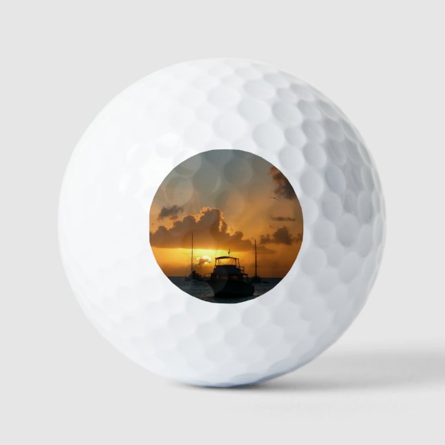 Schiffe und Sonnenuntergang tropische Seascape Golfball (Vorderseite)