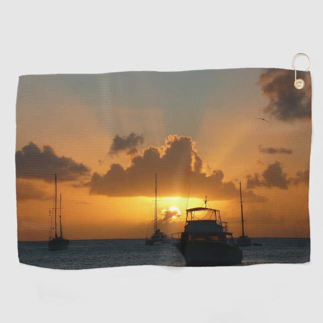 Schiffe und Sonnenuntergang tropische Seascape Golfhandtuch (Horizontal)
