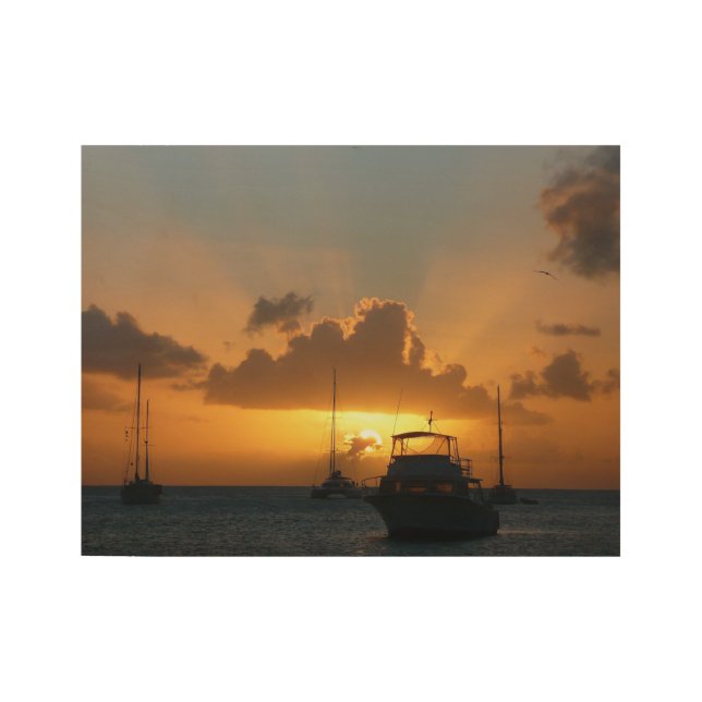 Schiffe und Sonnenuntergang tropische Seascape Holzposter (Vorderseite)