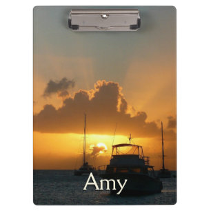 Schiffe und Sonnenuntergang tropische Seascape Klemmbrett