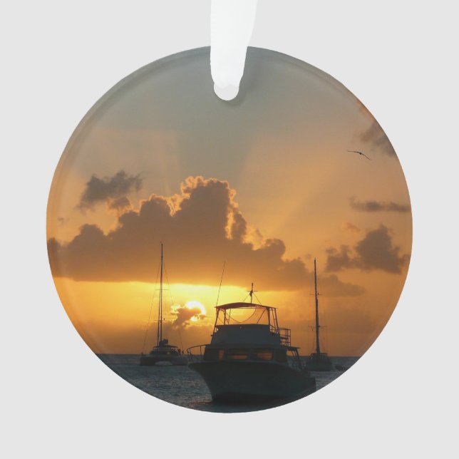 Schiffe und Sonnenuntergang tropische Seascape Ornament (Vorderseite)
