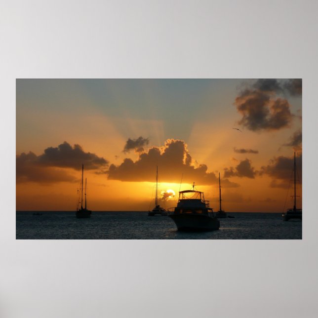 Schiffe und Sonnenuntergang tropische Seascape Poster (Vorne)