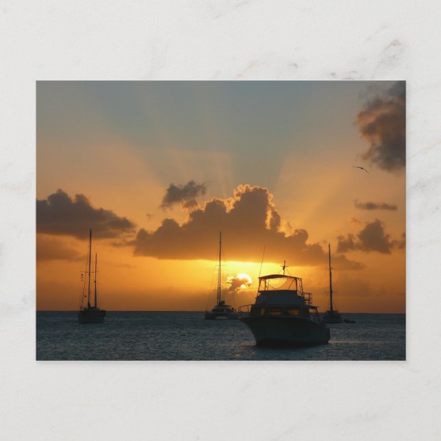 Schiffe und Sonnenuntergang tropische Seascape Postkarte (Vorderseite)
