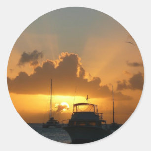 Schiffe und Sonnenuntergang tropische Seascape Runder Aufkleber