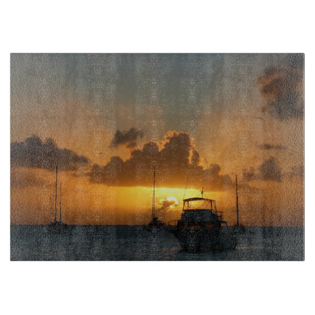 Schiffe und Sonnenuntergang tropische Seascape Schneidebrett (Vorderseite)