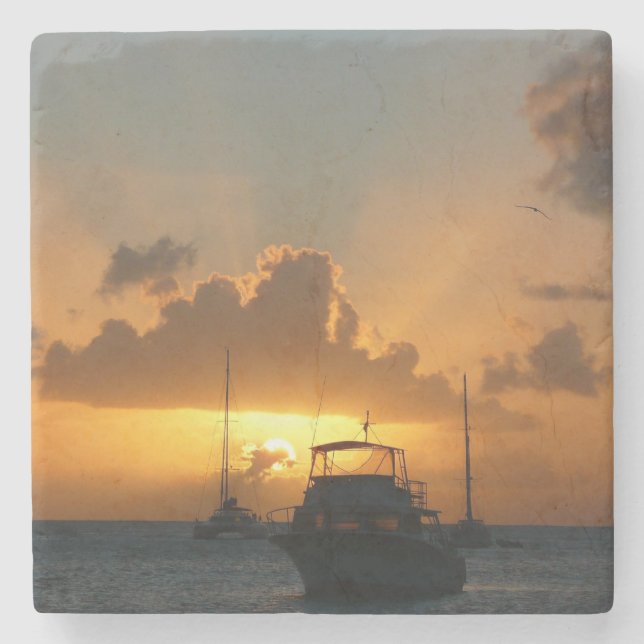 Schiffe und Sonnenuntergang tropische Seascape Steinuntersetzer (Vorderseite)