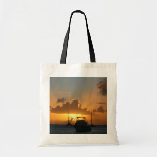 Schiffe und Sonnenuntergang tropische Seascape Tragetasche