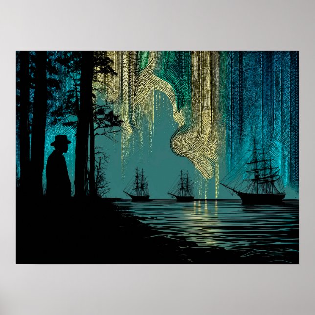 Schiffe unter den Nordlichtern Poster (Vorne)