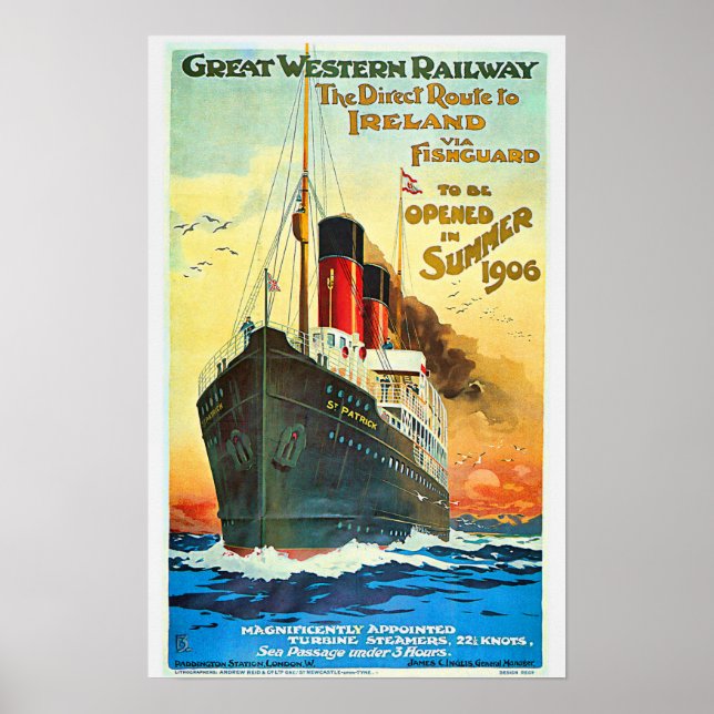 Schifffahrt nach Irland Reisewerbung Poster (Vorne)