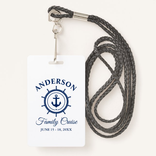 Schifffahrt Nautic Navy Blue Anchor Helm Family Cr Ausweis (Vorderseite mit Schlüsselband)