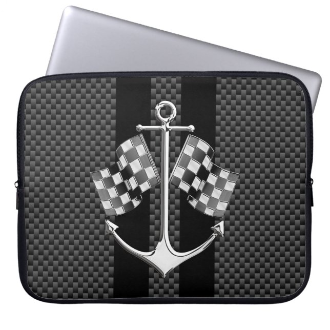 Schifffahrt Nautical Checkered Carbon Fibre Style Laptopschutzhülle (Vorderseite)