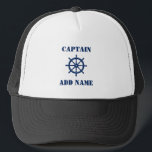 Schifffahrtsschiffe Hubschrauberkapitän oder Schif Truckerkappe<br><div class="desc">Nautical Classic Ships Wheel Helm mit personalisiertem Captain oder Boat Name Hat.</div>