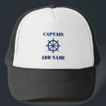 Schifffahrtsschiffe Hubschrauberkapitän oder Schif Truckerkappe<br><div class="desc">Nautical Classic Ships Wheel Helm mit personalisiertem Captain oder Boat Name Hat.</div>