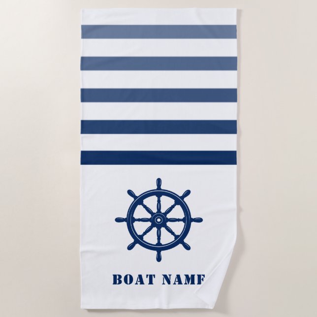 Schiffrad hilft Ihrem Schiff den Namen Blue White  Strandtuch (Vorderseite)