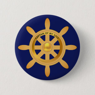 Schiffs Kapitän golden Schiffsruder auf navyblau Button