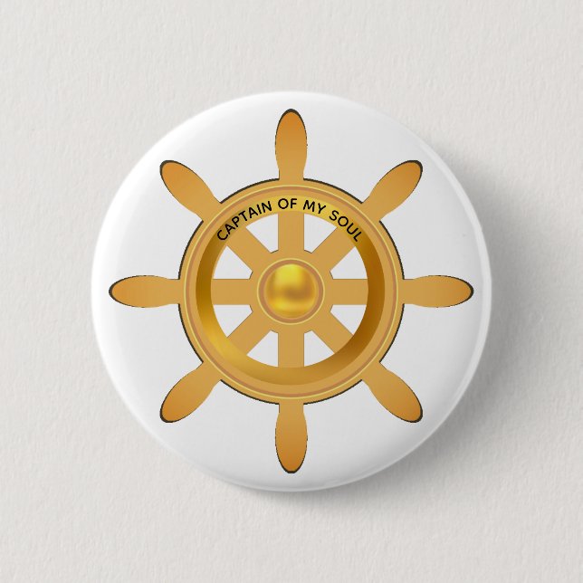 Schiffs Kapitän Goldenes Schiffsruder auf Weiß Button (Vorderseite)