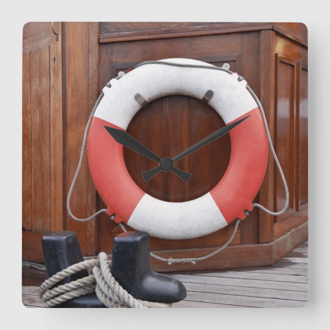 Schiffs-Rettungsgürtel Quadratische Wanduhr (Vorderseite)