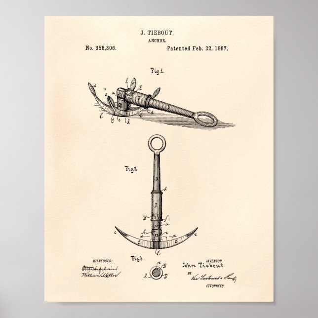 Schiffsanker 1902 Patent Art Old Peper Poster (Vorne)