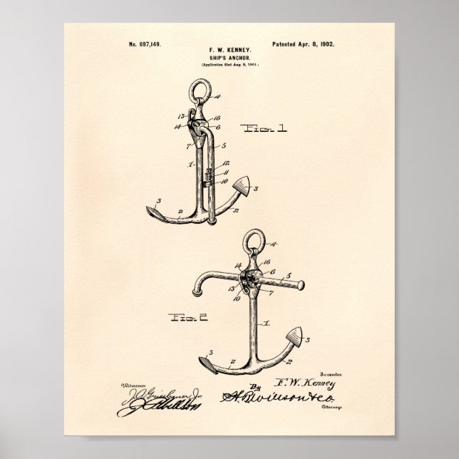 Schiffsanker 1902 Patent Art Old Peper Poster (Vorne)