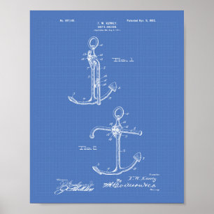Schiffsanker 1902 Patentart Blueprint Poster