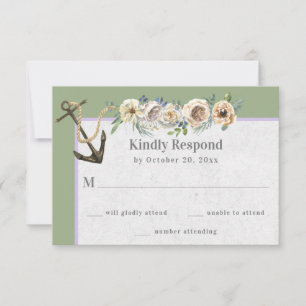 Schiffsanker, Blumenschwanz - Sage Lavendel Weddin RSVP Karte